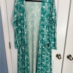 LulaRoe Sarah Duster in Teal Geometric Print Size L